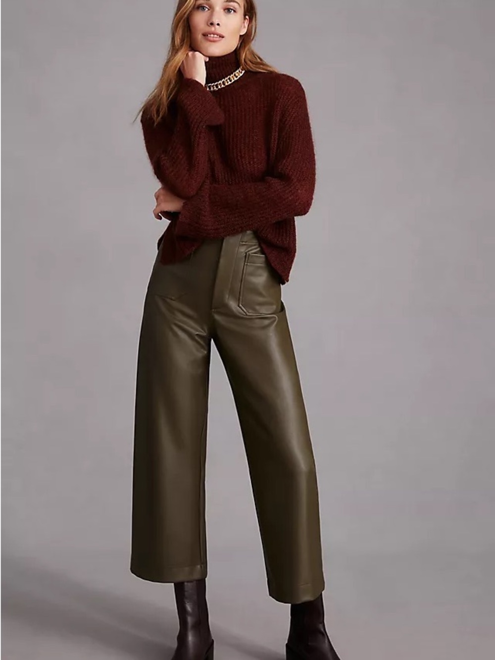 Nwot Maeve olive faux leather colette pants sz 35